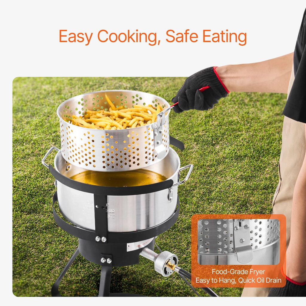 10Qt Propane Deep Fryer Set with Aluminum Pot, Basket & 54,000 BTU Burner