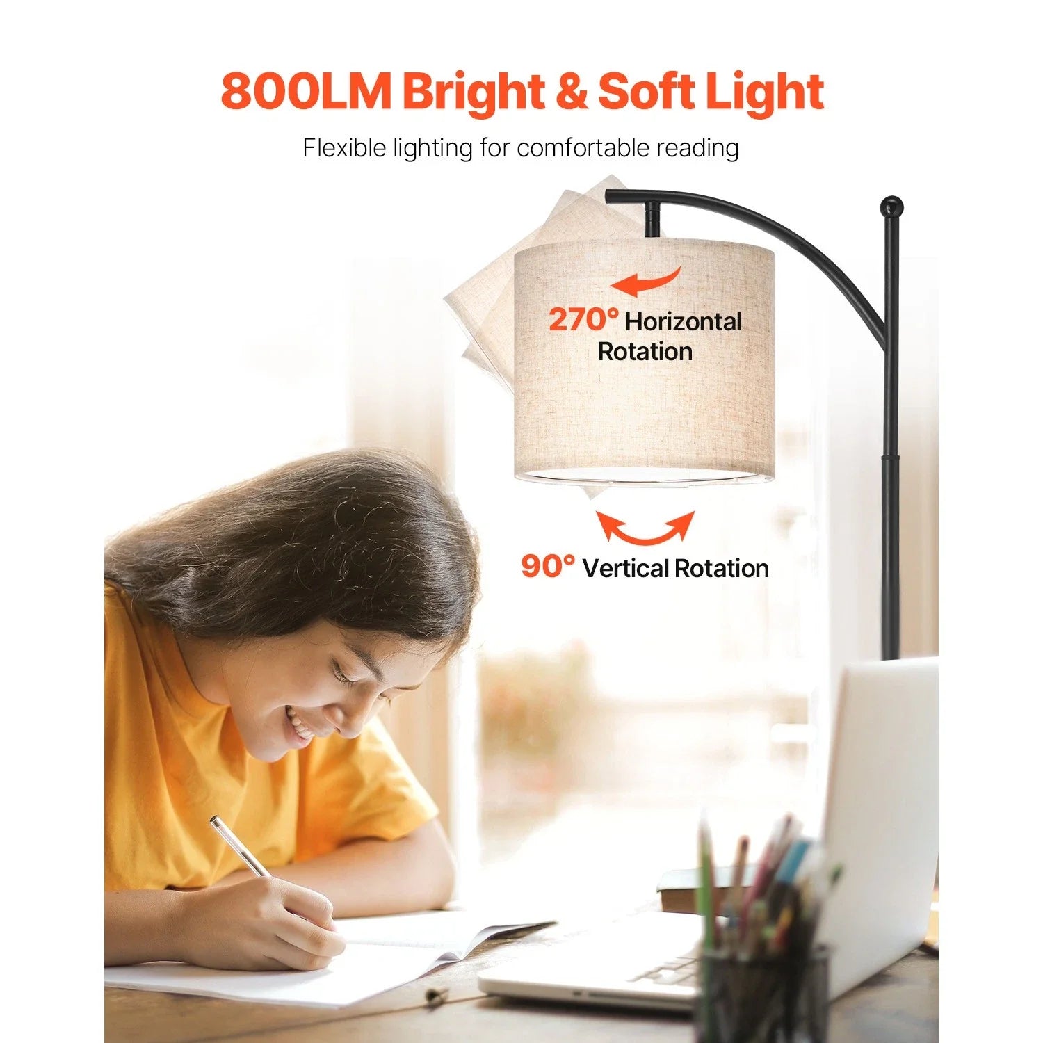 Dimmable Floor Lamp with Remote Control, Adjustable Color Temp Head