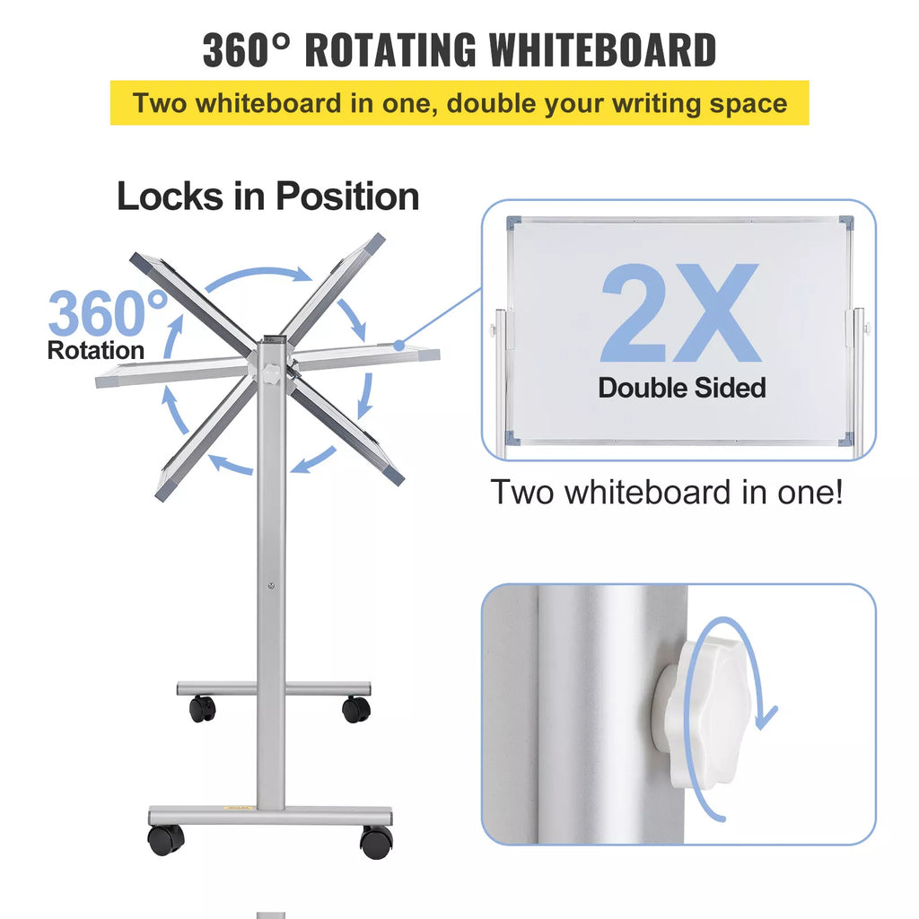 36" x 24" Double-Sided Magnetic Whiteboard with Mobile Stand