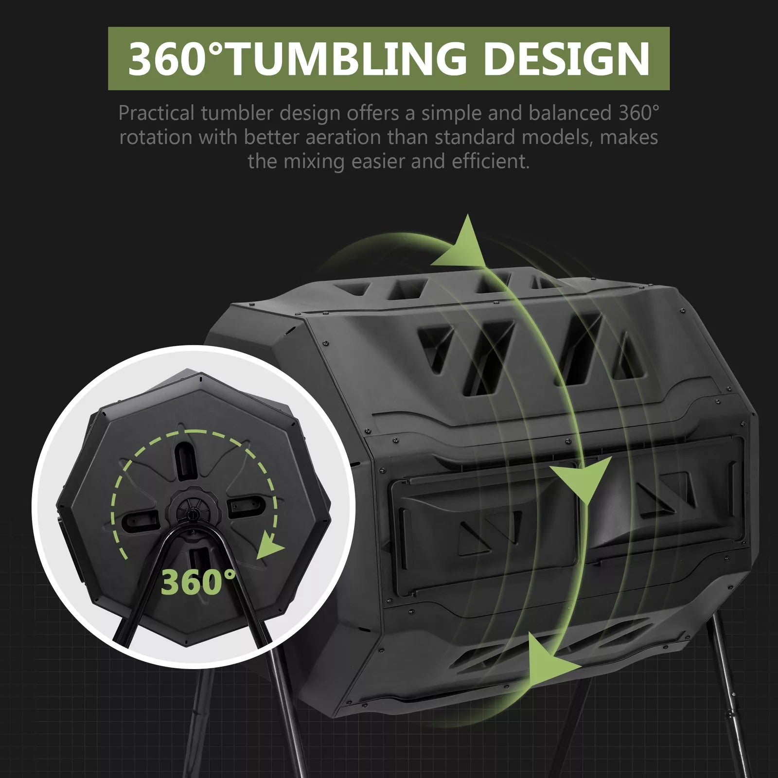 43 Gallon Outdoor Dual Compost Tumbler Bin with Rotating Chambers