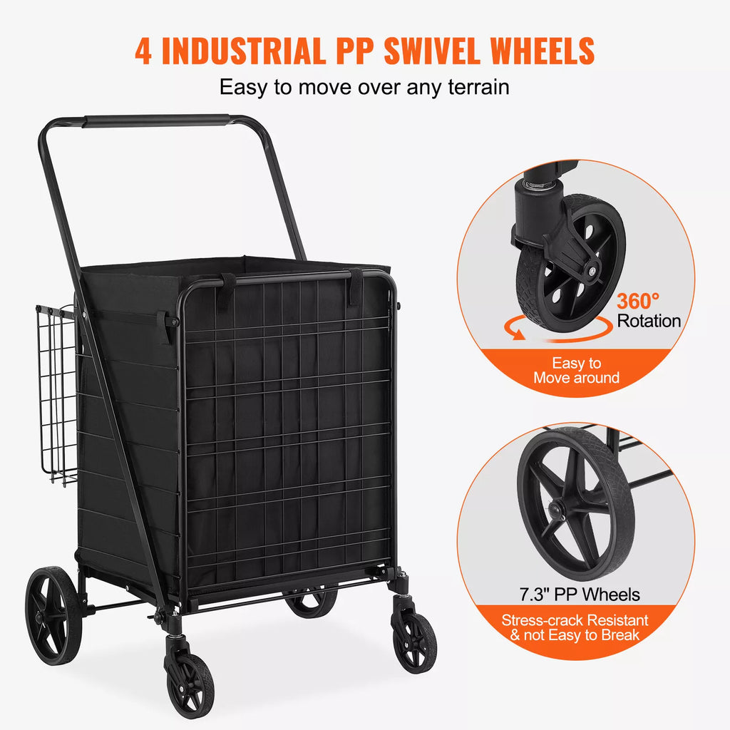 Folding Shopping Cart with Double Baskets 330 lbs Heavy Duty