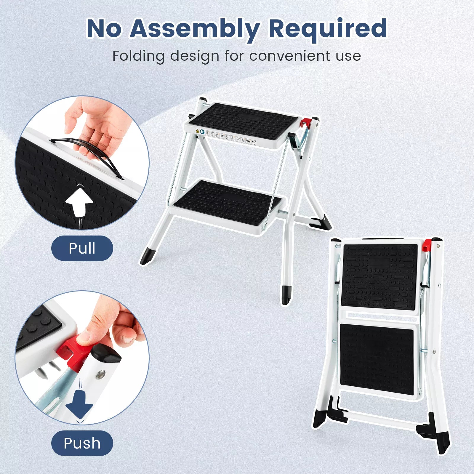 Foldable 2-Step Ladder with Handle, Non-Slip Pedals, 330 lb Capacity