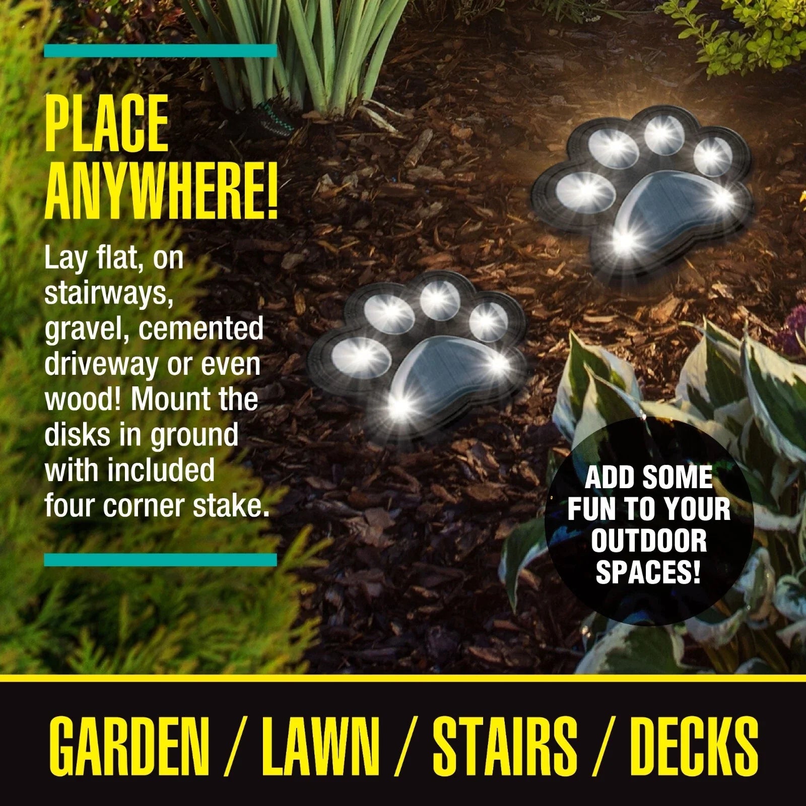 Solar Paw Print LED Garden Lights 8-Pack Outdoor Waterproof Set