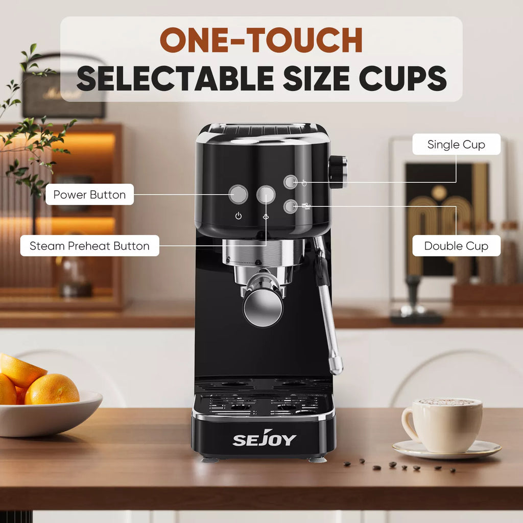 20-Bar Espresso Coffee Maker with Steam Wand Lattes & Cappuccinos