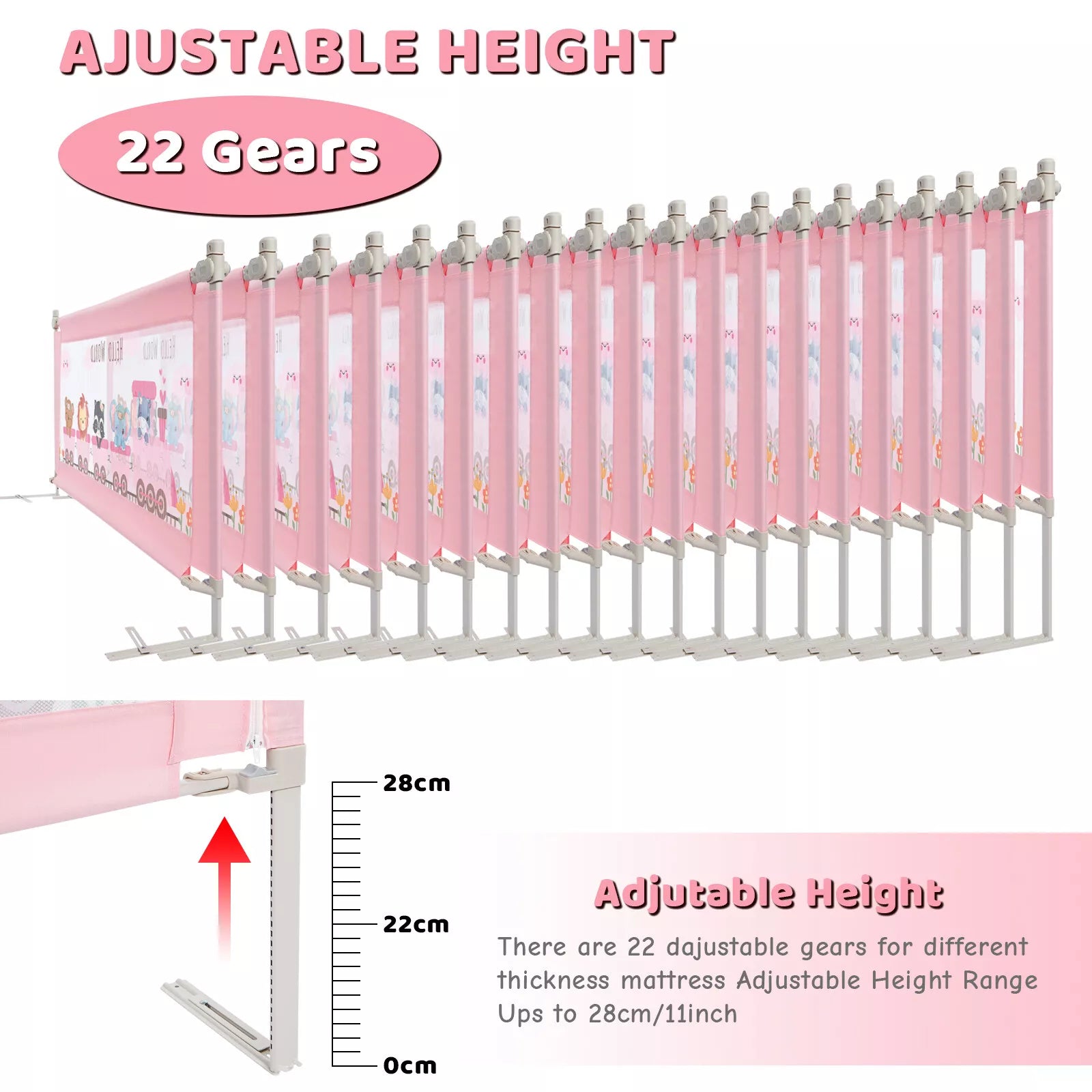 Adjustable 63" Extra Long Toddler Bed Rail Easy Access