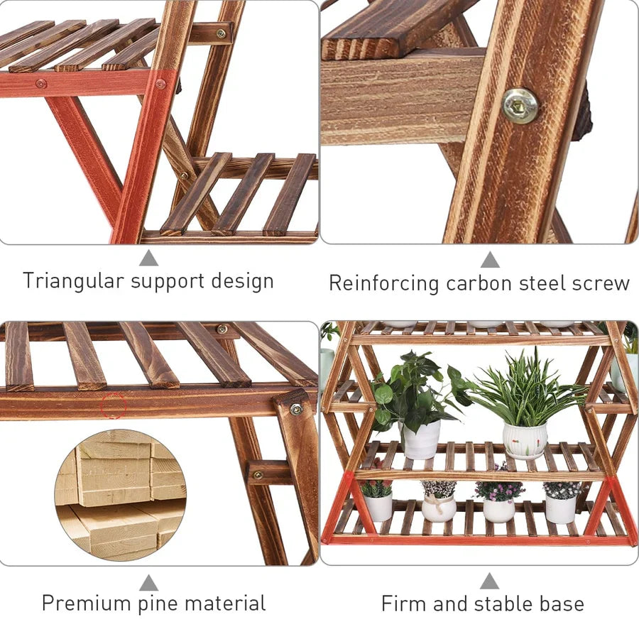 Large 8-Tier Wooden Plant Stand Indoor Outdoor Garden Display