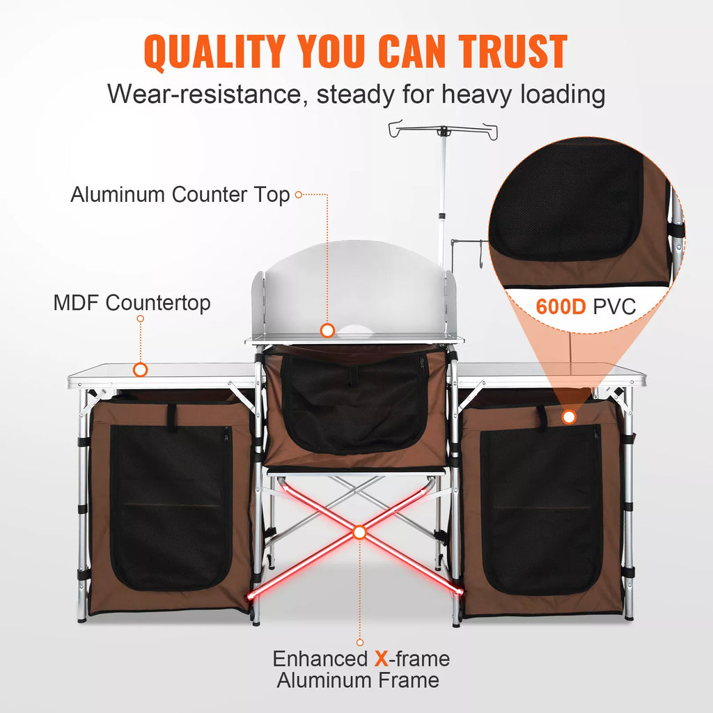 Folding Portable Camping Kitchen Table with Storage