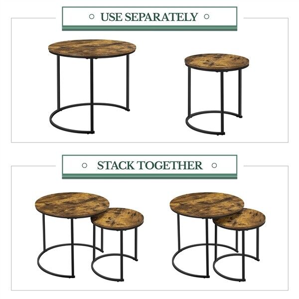 Rustic Nesting Coffee Table Set with Round Wooden Tabletops