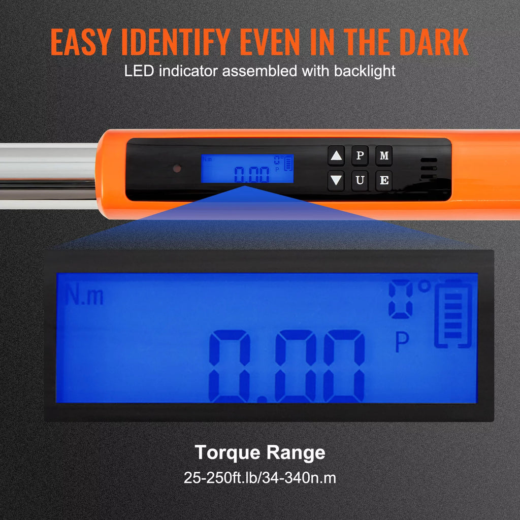 High-Accuracy Digital Torque Wrench 1/2" Drive 25-250 ft.lb