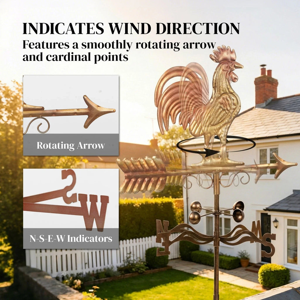 Outdoor Rooster Weathervane Metal Wind Direction Indicator Roof Mount