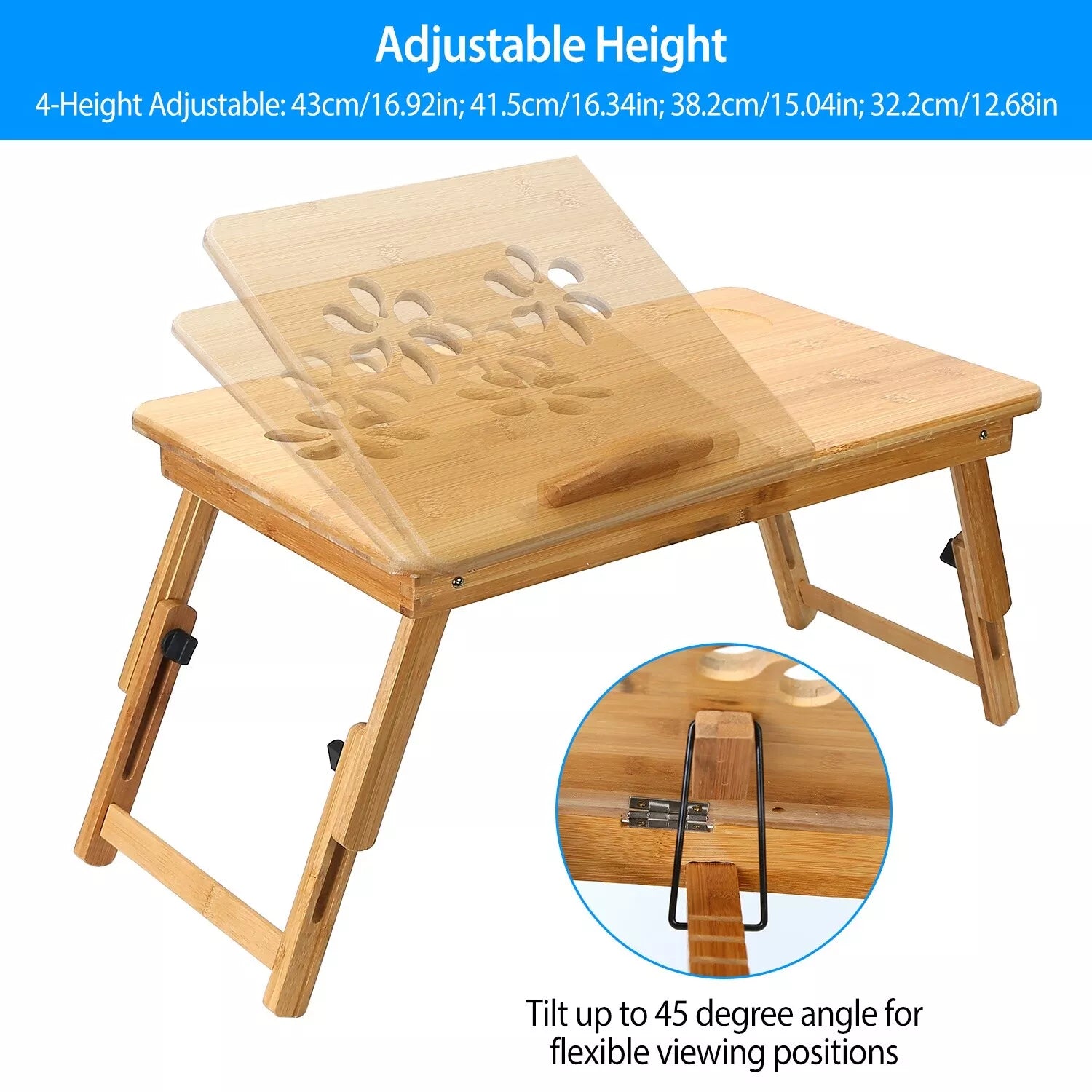 Adjustable Bamboo Laptop Desk Folding Stand for Bed & Sofa