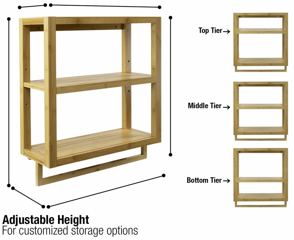 Bamboo Wall-Mounted Towel Rack and Shelf for Bathroom & Kitchen Storage