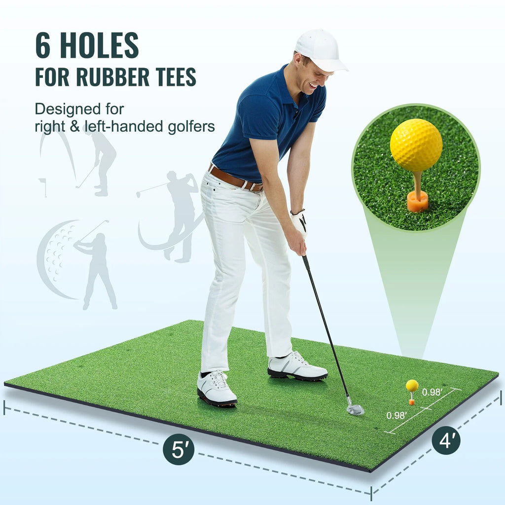 Golf Hitting Mat 5x4ft with Tees Dual Turf for Indoor Outdoor Practice