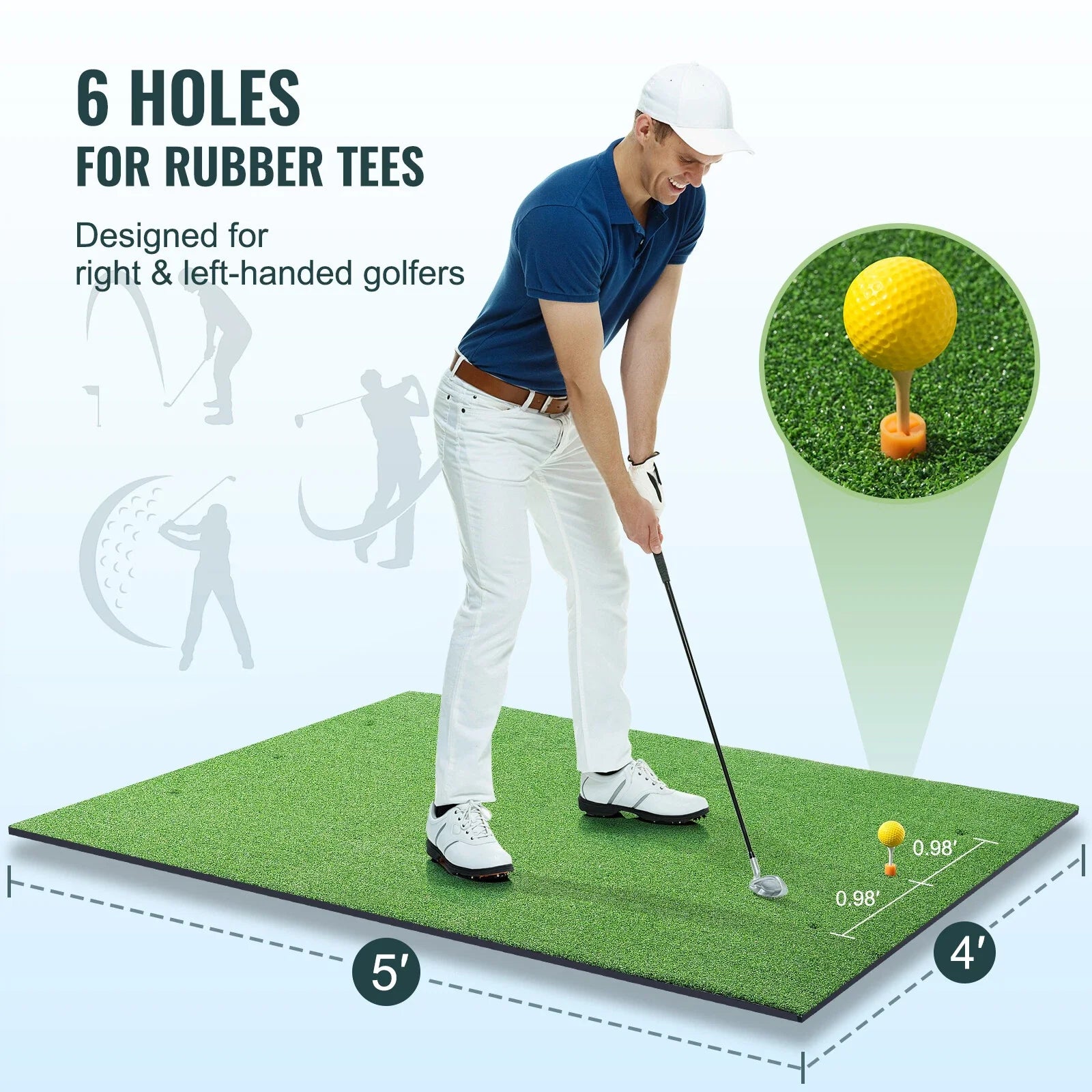 Golf Hitting Mat 5x4ft with Tees Dual Turf for Indoor Outdoor Practice
