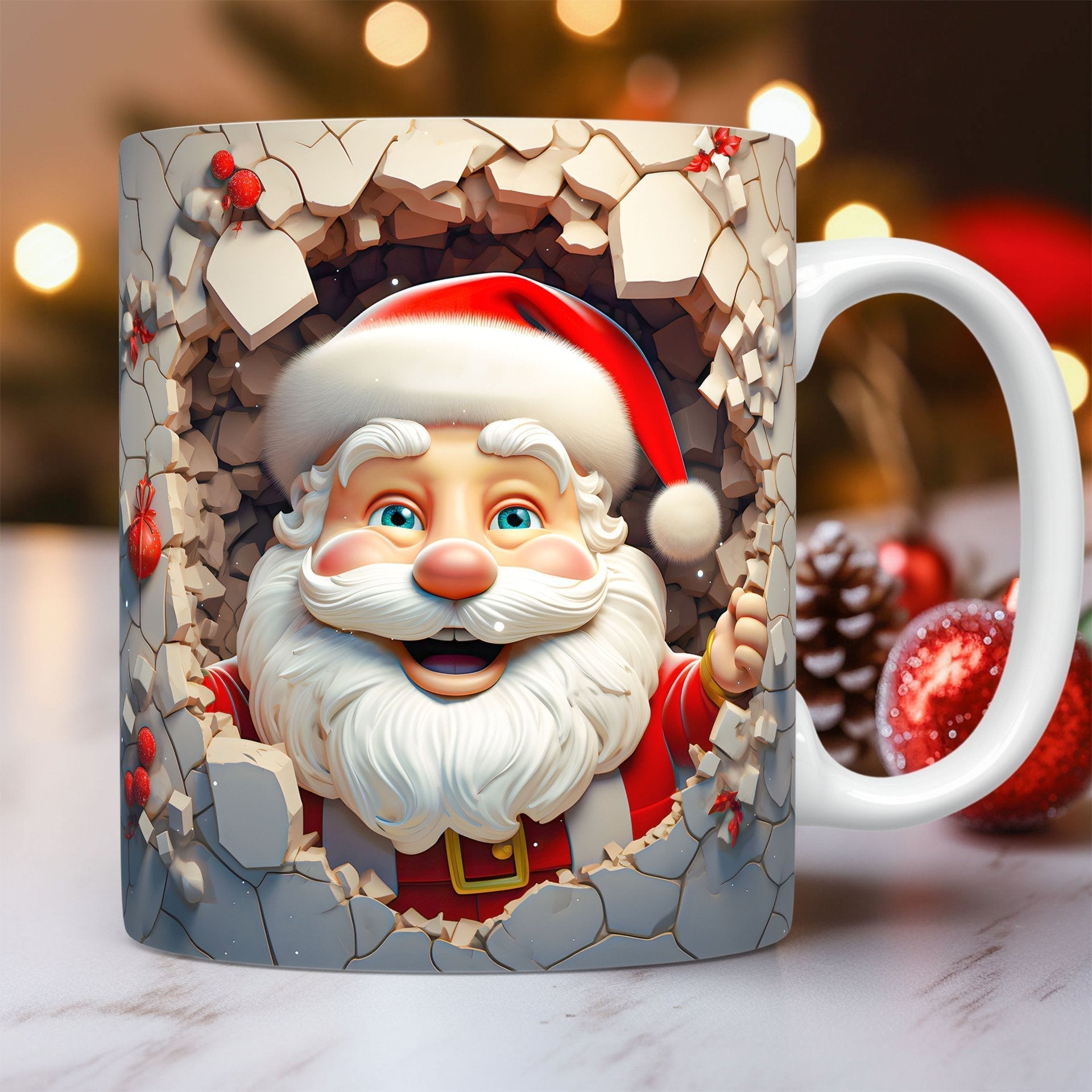 ☕ 3D Christmas Ceramic Mug – Santa & Snowman Holiday Coffee Cup