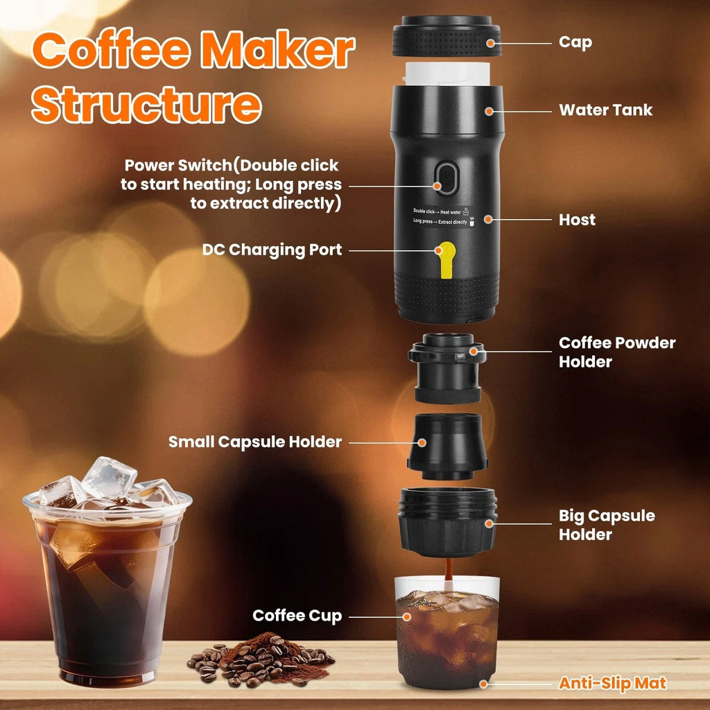 Self Heating Espresso Machine Rechargeable Travel Coffee Maker