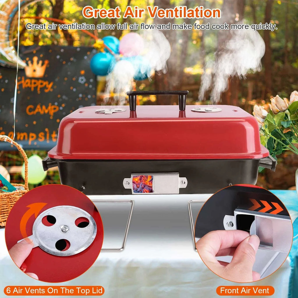 Folding Portable Charcoal BBQ Grill Tabletop Smoker for Outdoor Cooking