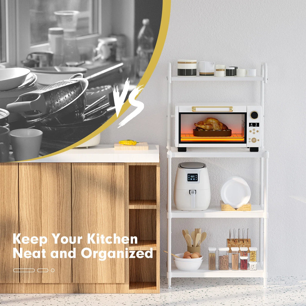 4-Tier White Metal Microwave Stand with Storage Shelves for Kitchen