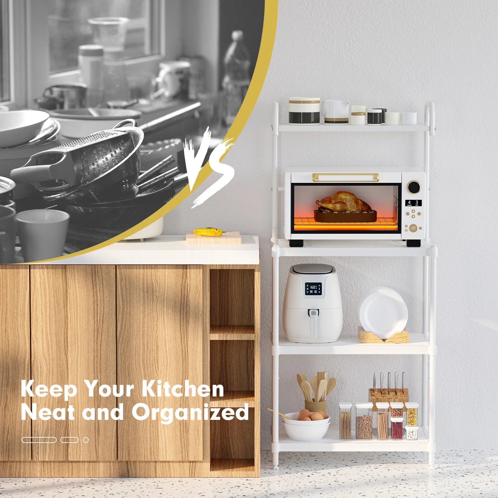 4-Tier White Metal Microwave Stand with Storage Shelves for Kitchen
