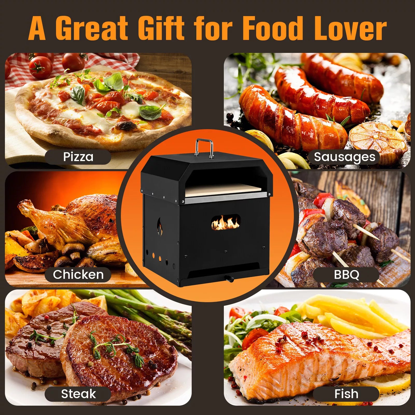 4-in-1 Outdoor Pizza Oven Fire Pit & BBQ Cooker