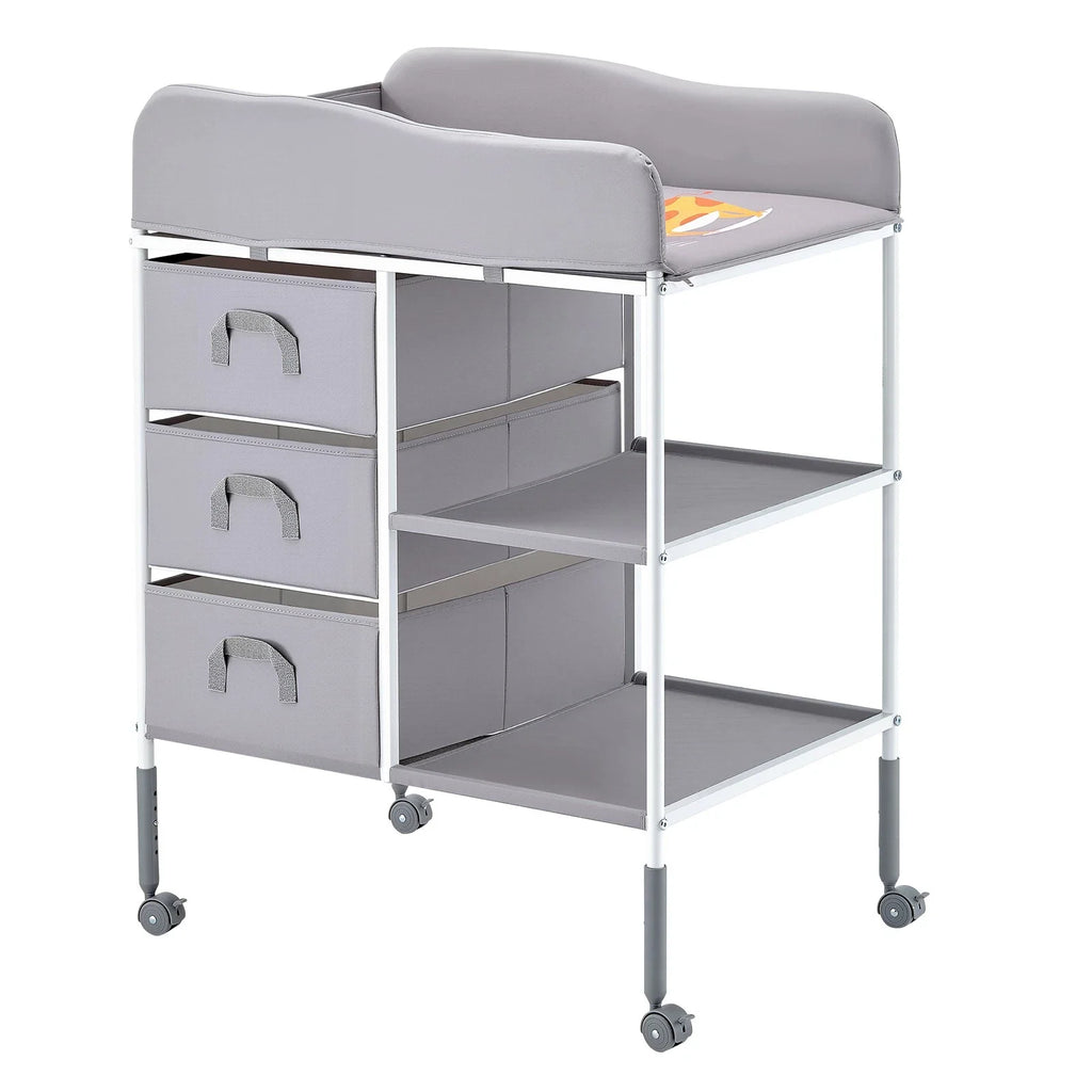 Adjustable Baby Changing Table with Storage Drawers and Wheels