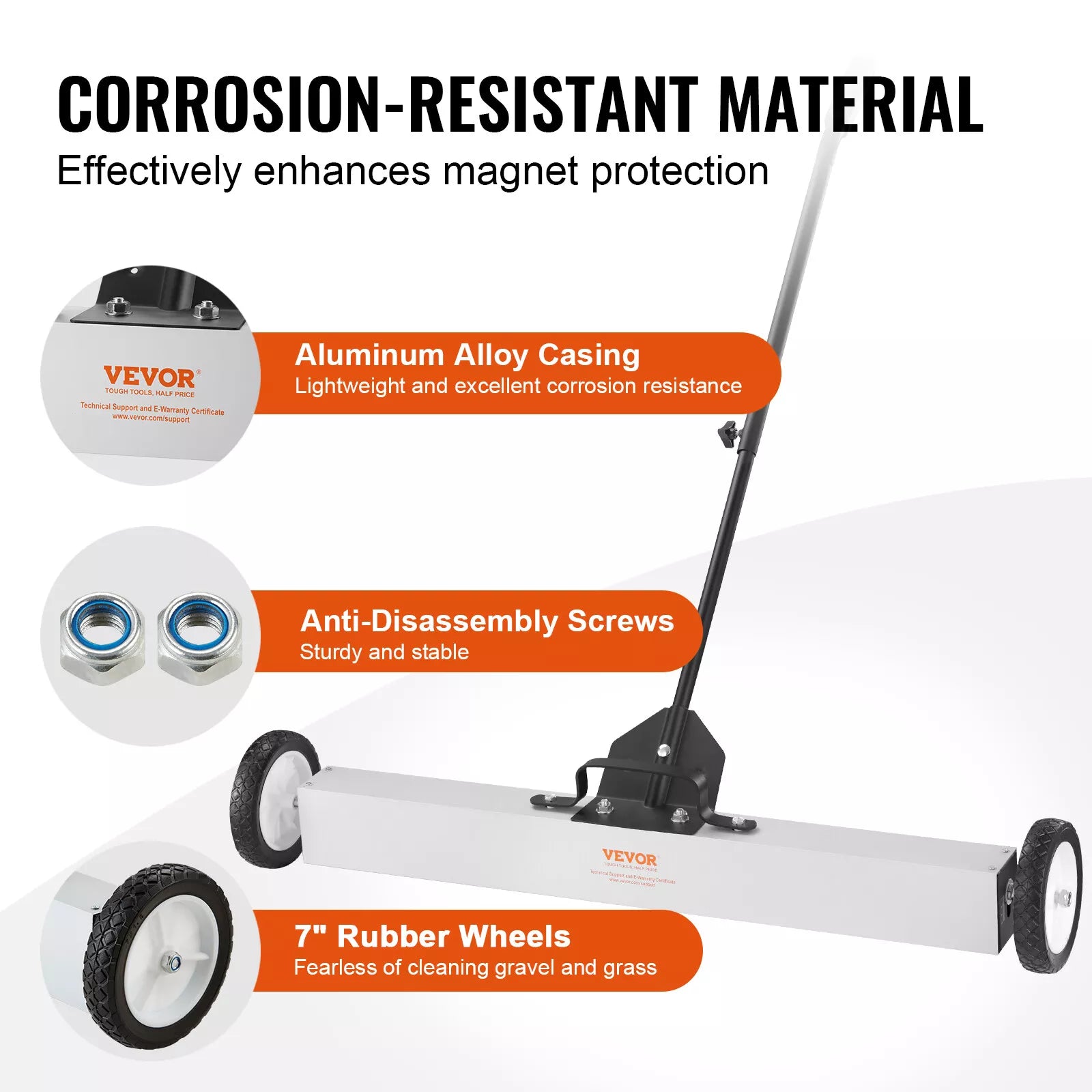 Magnetic Sweeper 36" with Wheels 55 lbs Capacity Adjustable Rod