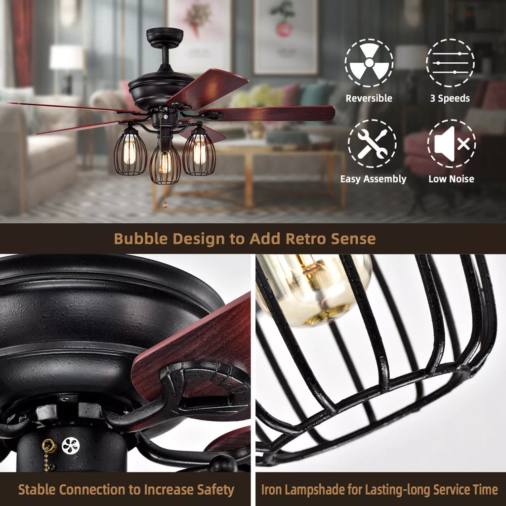 52" Ceiling Fan with Lights Quiet Motor & Reversible Blades