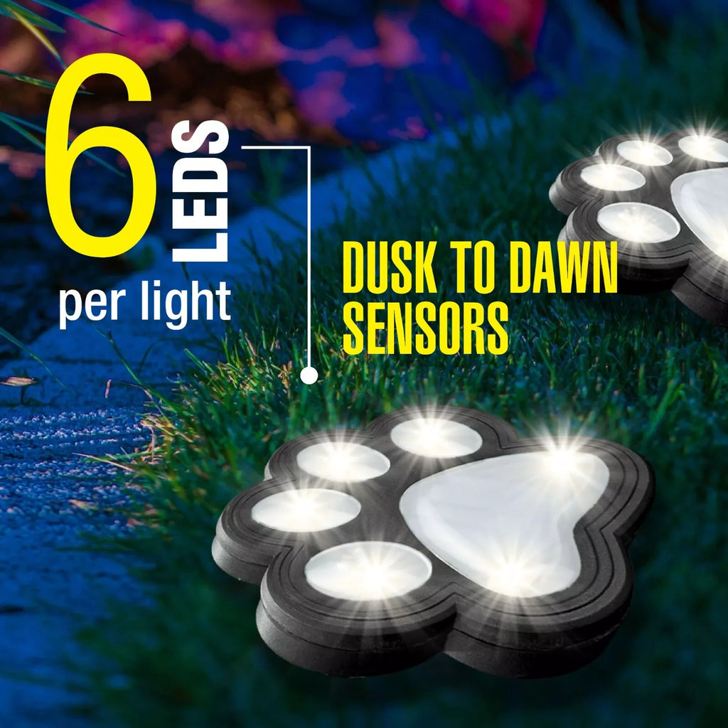 Solar Paw Print LED Garden Lights 8-Pack Outdoor Waterproof Set