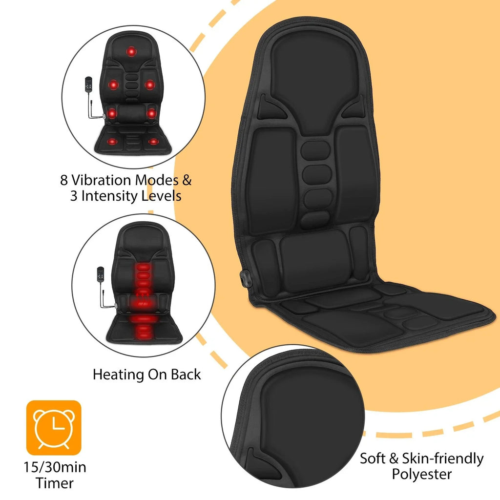 Vibrating Heated Massage Seat Cushion 7 Motors for Home & Car Comfort