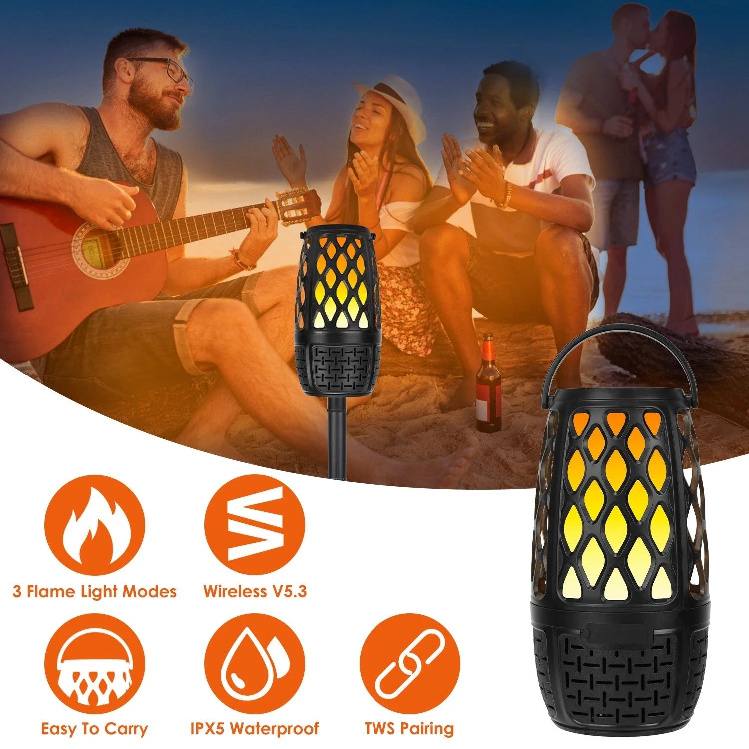 Wireless Outdoor Speaker Flame Light Lantern Mountable Waterproof