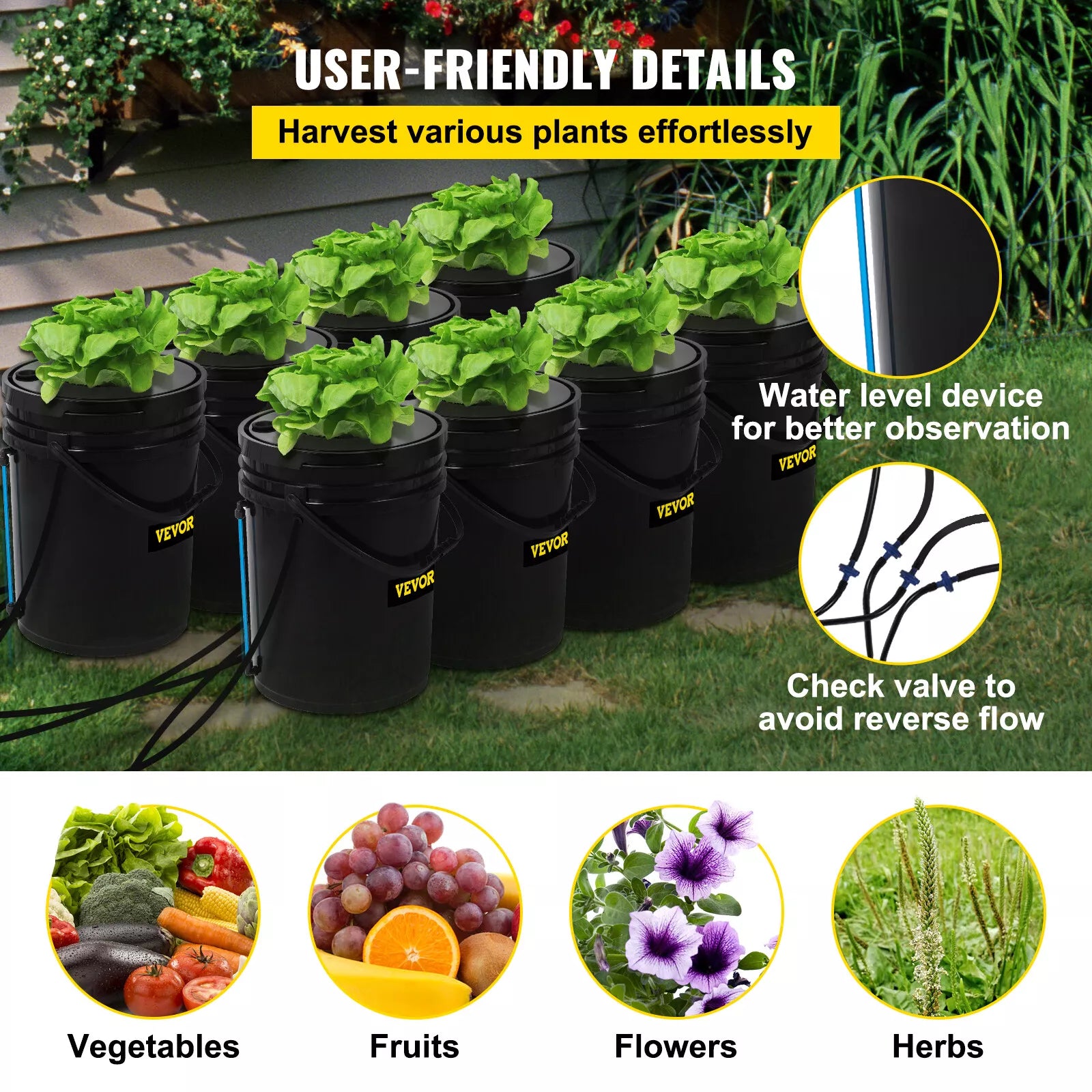 8-Bucket DWC Hydroponic System 5 Gallon Capacity