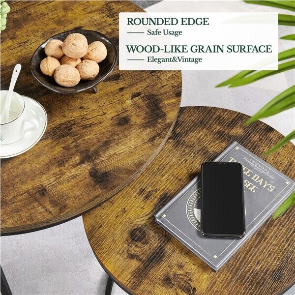 Rustic Nesting Coffee Table Set with Round Wooden Tabletops