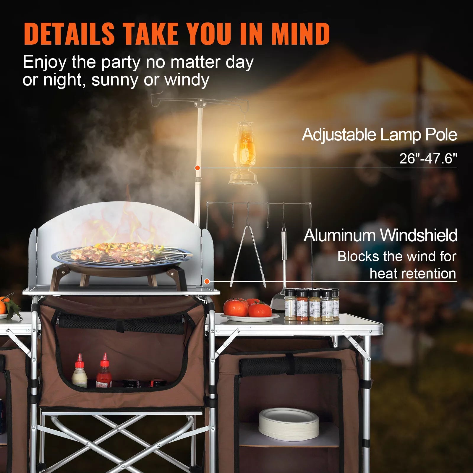 Folding Portable Camping Kitchen Table with Storage