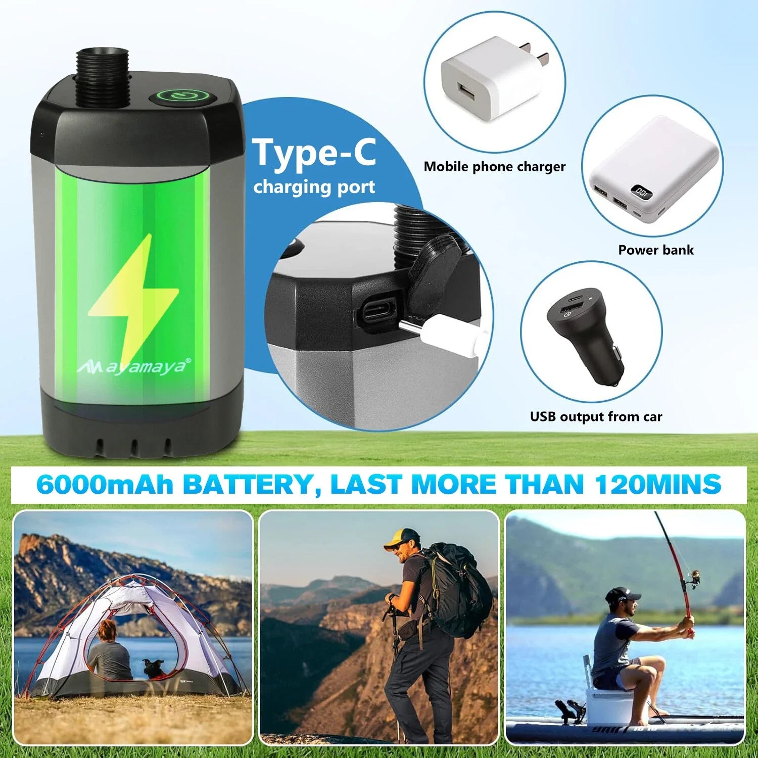 Rechargeable Camping Shower Pump with Display Filter & 4 Modes