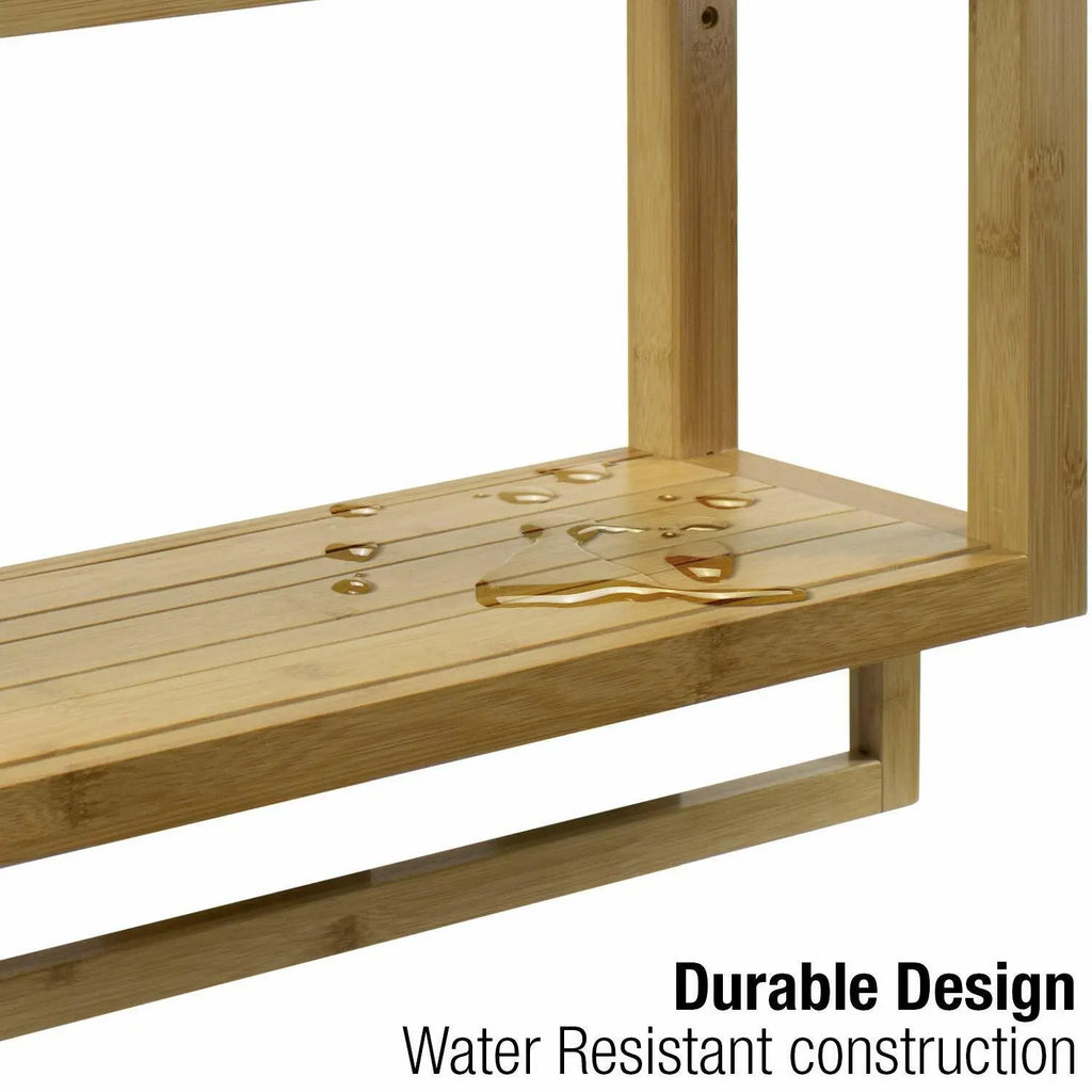 Bamboo Wall-Mounted Towel Rack and Shelf for Bathroom & Kitchen Storage