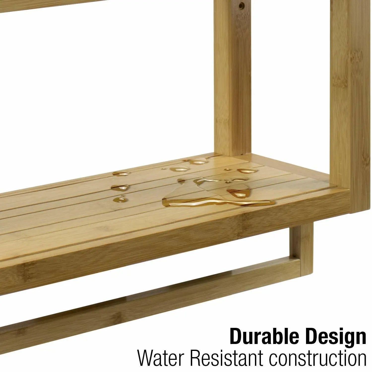 Bamboo Wall-Mounted Towel Rack and Shelf for Bathroom & Kitchen Storage