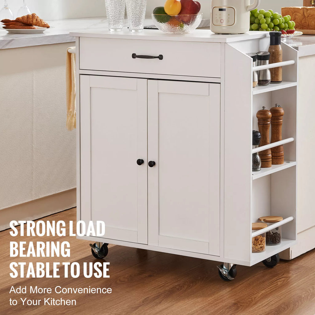 Rolling Kitchen Island Cart Storage Shelves Power Strip
