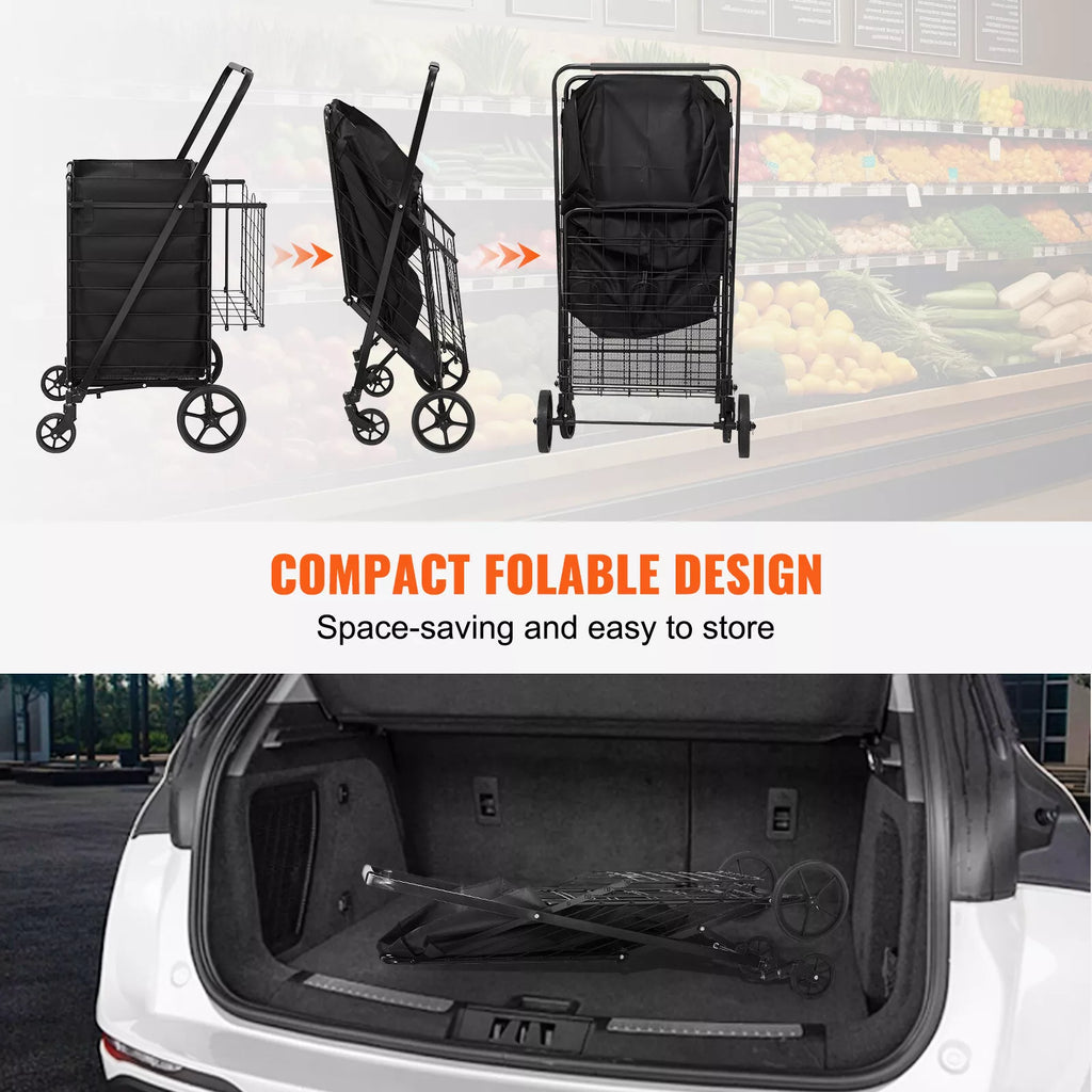 Folding Shopping Cart with Double Baskets 330 lbs Heavy Duty