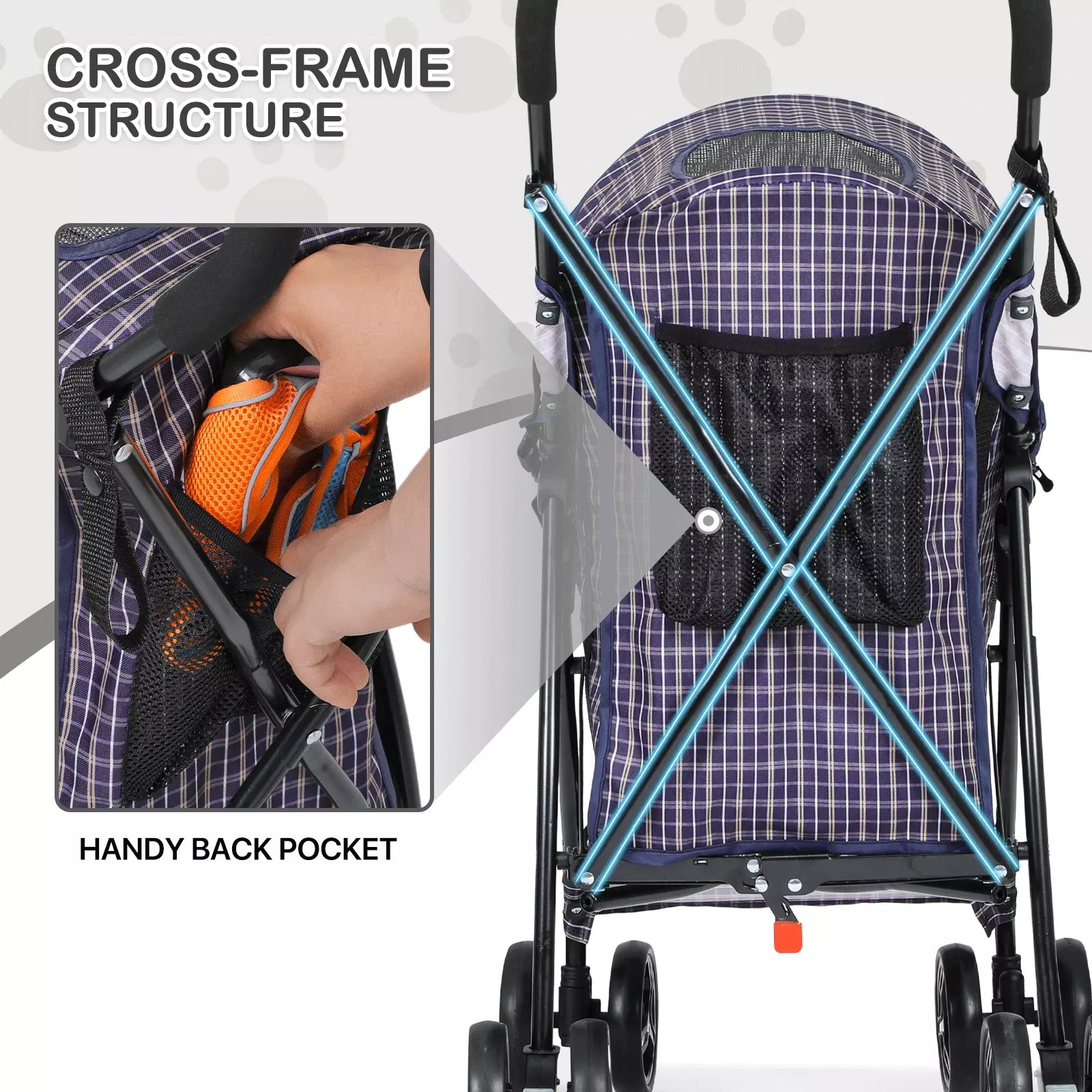 Foldable 4-Wheel Pet Stroller with Mesh Canopy and Rear Storage Basket
