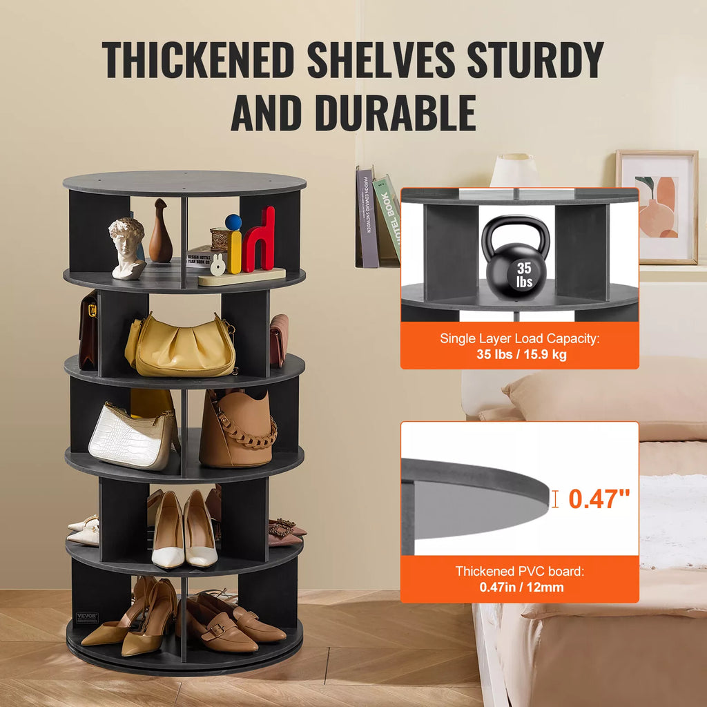 5-Tier 360° Rotating Shoe Rack Space-Saving Organizer Tower