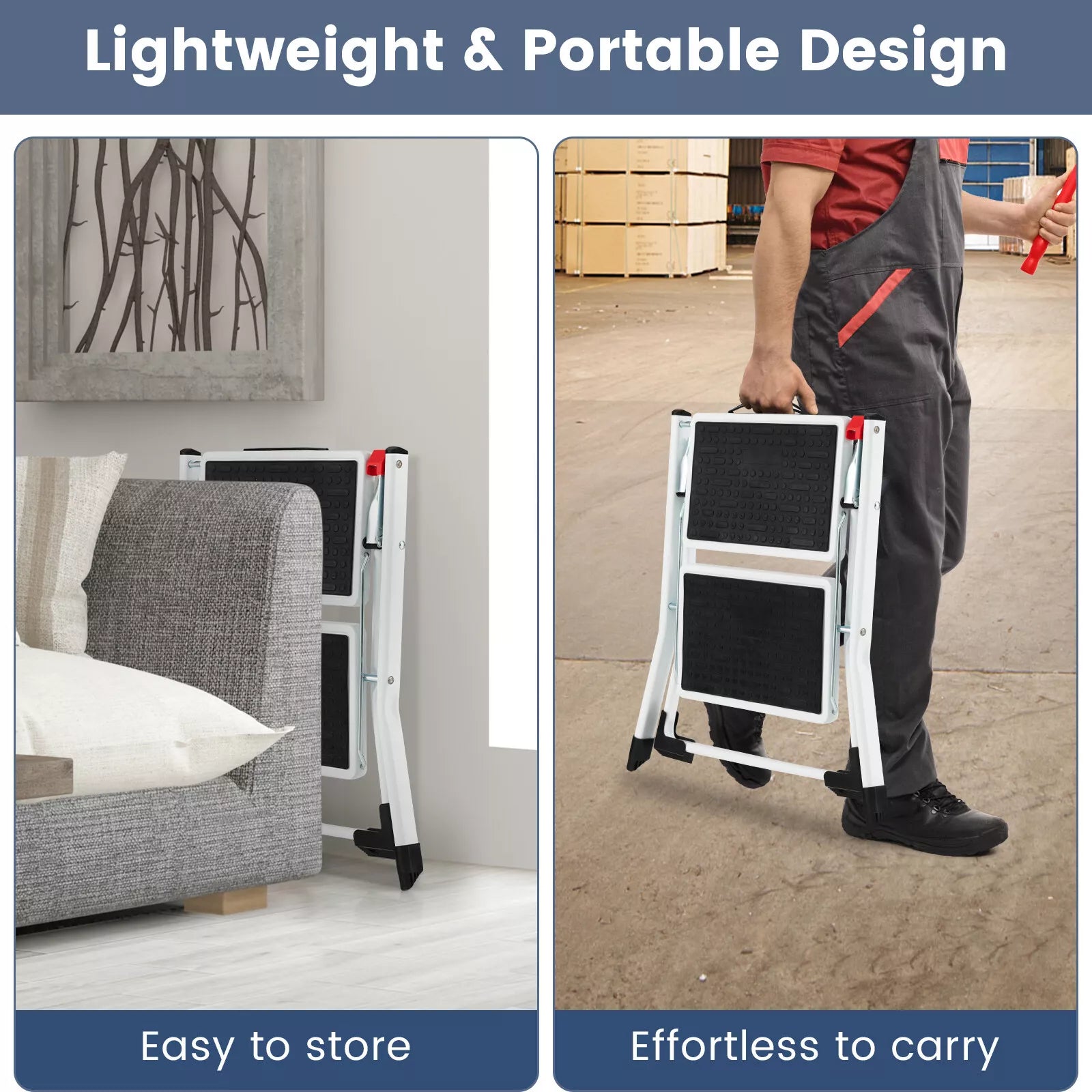 Foldable 2-Step Ladder with Handle, Non-Slip Pedals, 330 lb Capacity