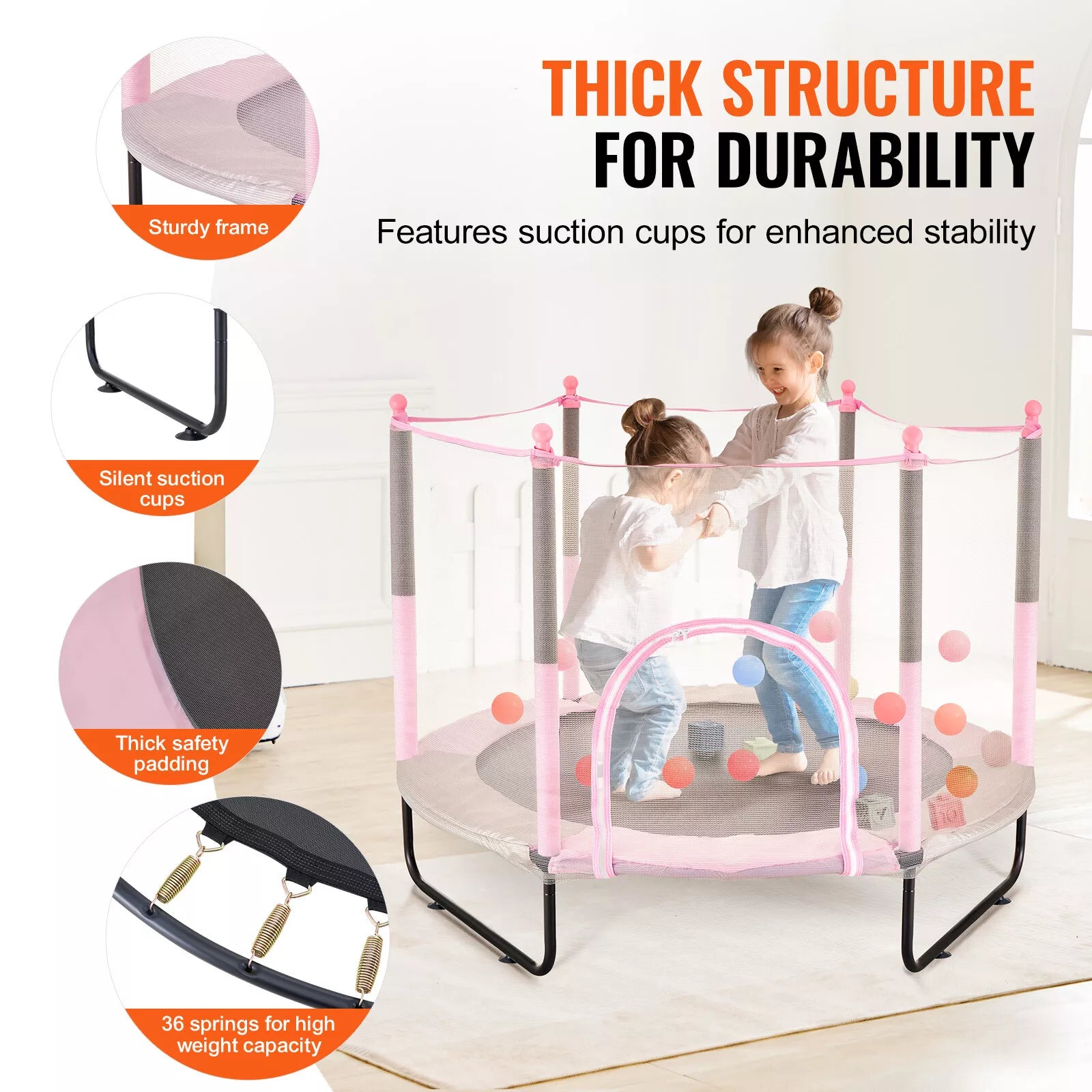 60" Kids Trampoline Safety Net Basketball Hoop Indoor Outdoor