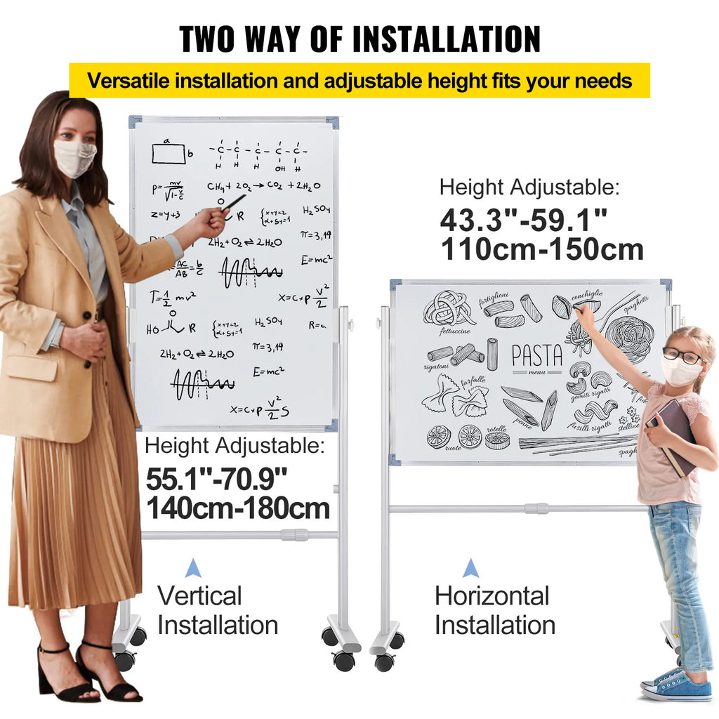 36" x 24" Double-Sided Magnetic Whiteboard with Mobile Stand