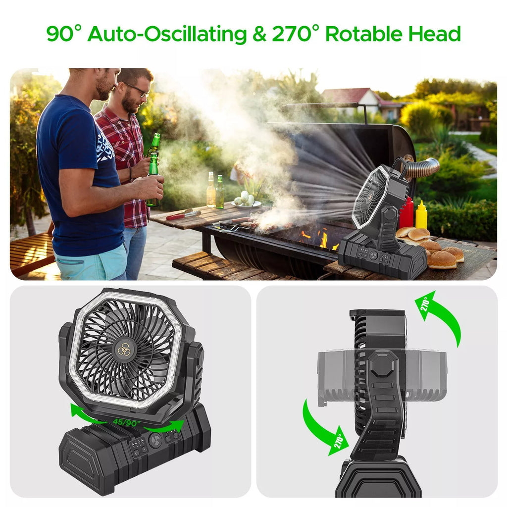 20000mAh Rechargeable Camping Fan with LED Light, USB & Remote Control