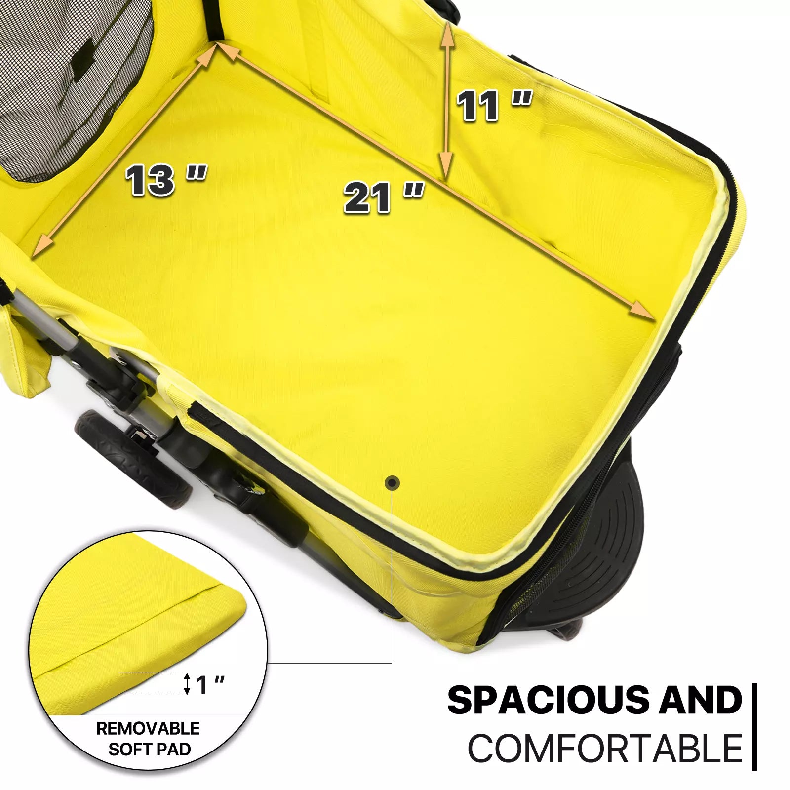 Yellow Folding Pet Stroller with Adjustable Sunshade for Dogs and Cats
