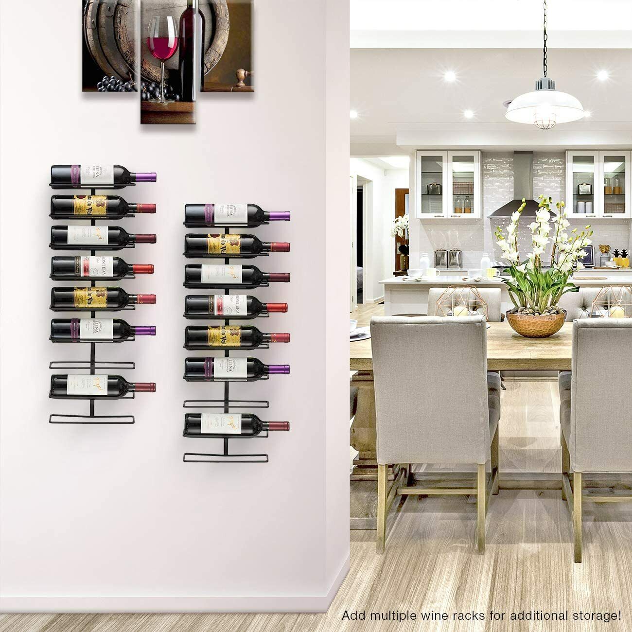 Wall Mount Wine Rack Bar Organizer Holds 9 Bottles Black Metal