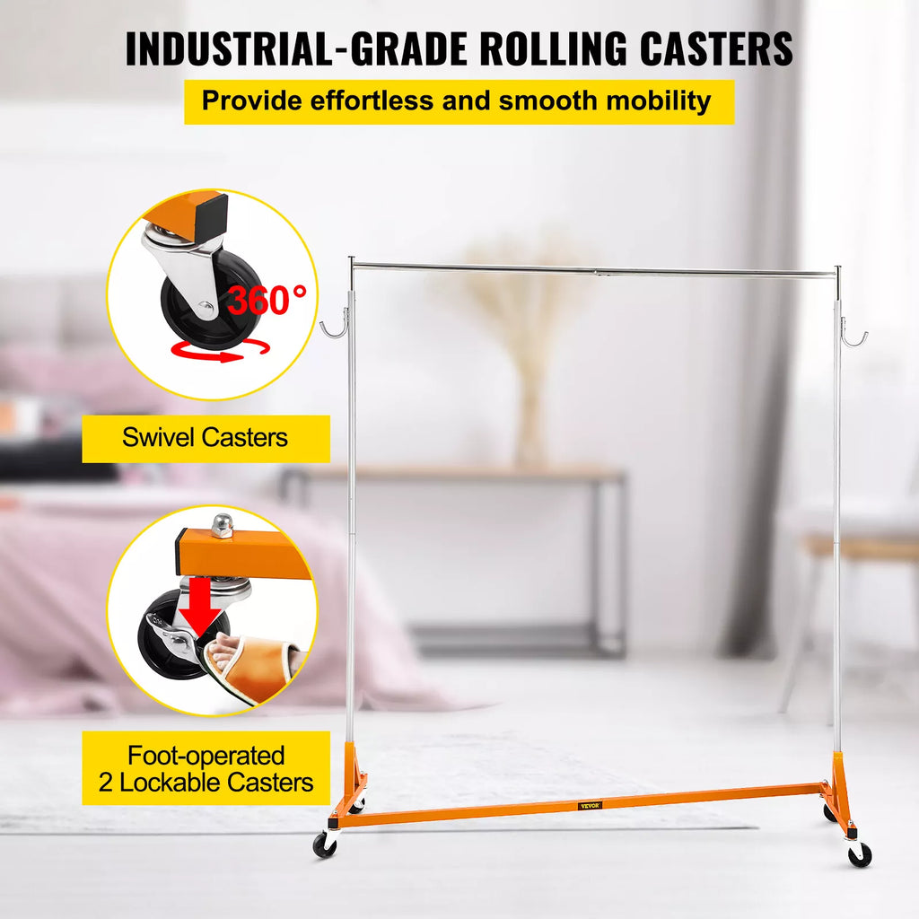 71" Heavy-Duty Rolling Garment Rack Z-Base 300lbs Capacity