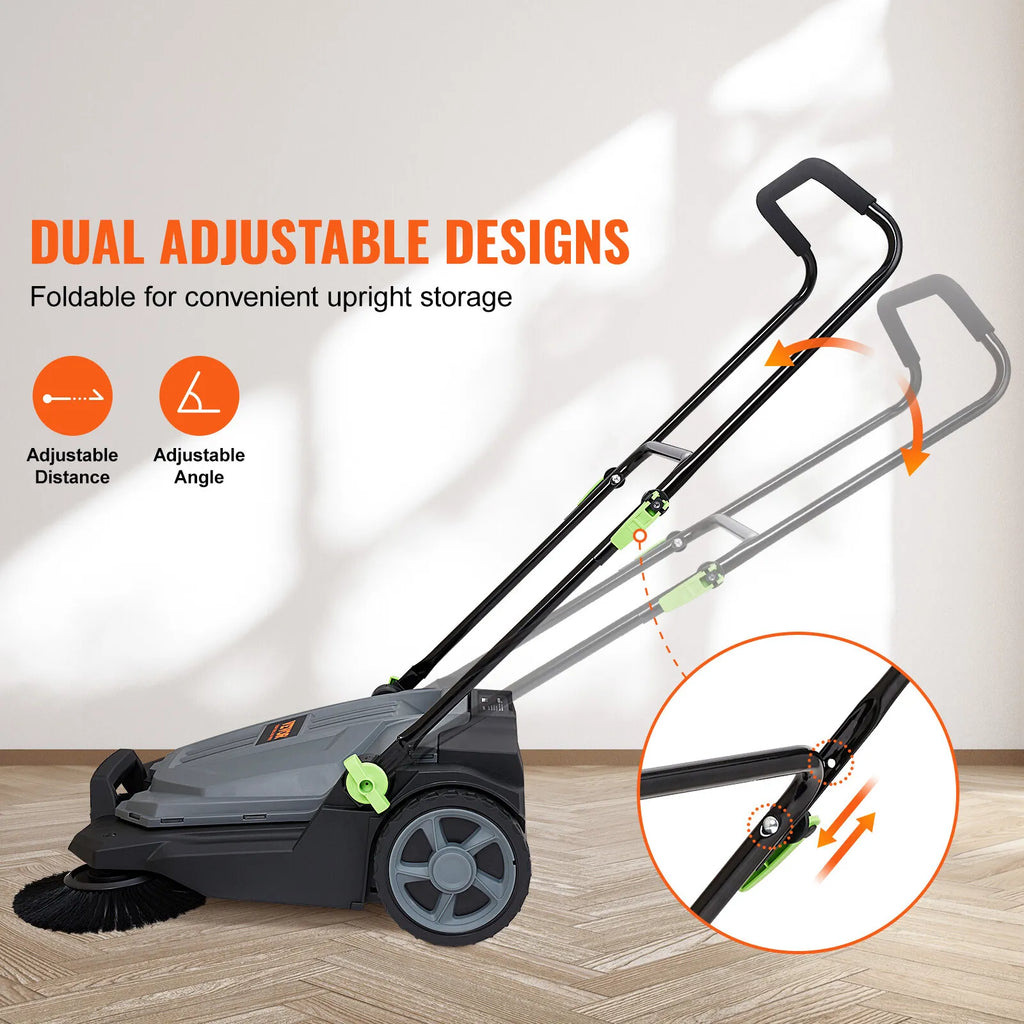 Manual Push Floor Sweeper 25.6" Path 5-Gallon Waste Capacity