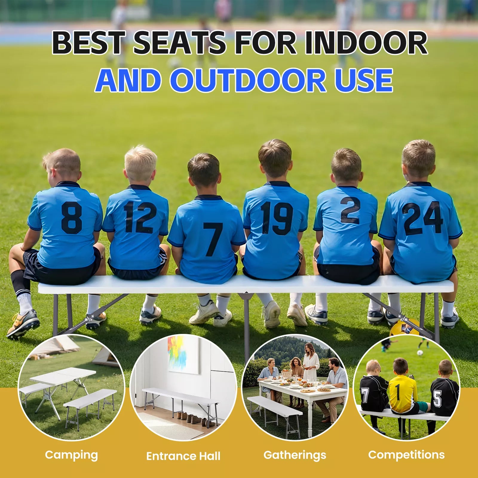 2pcs 6ft Folding Outdoor Benches with Handle for Garden or Picnic