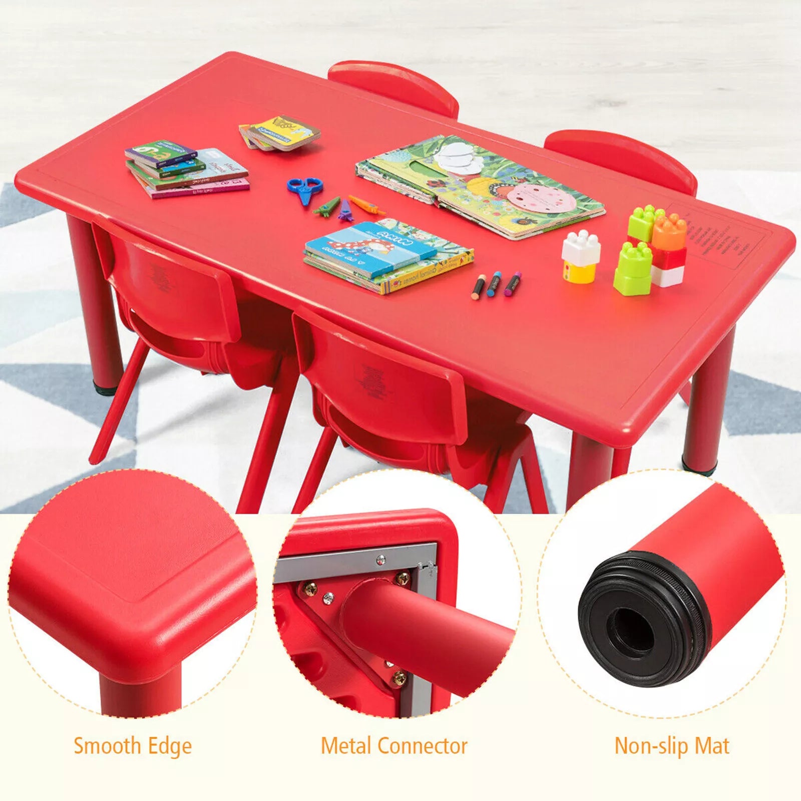 Kids Red Rectangular Play Table Home & Classroom